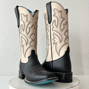 Lane Womens Black Square Toe Cowboy Boots Leather Western Size 8 Mid Calf Tall